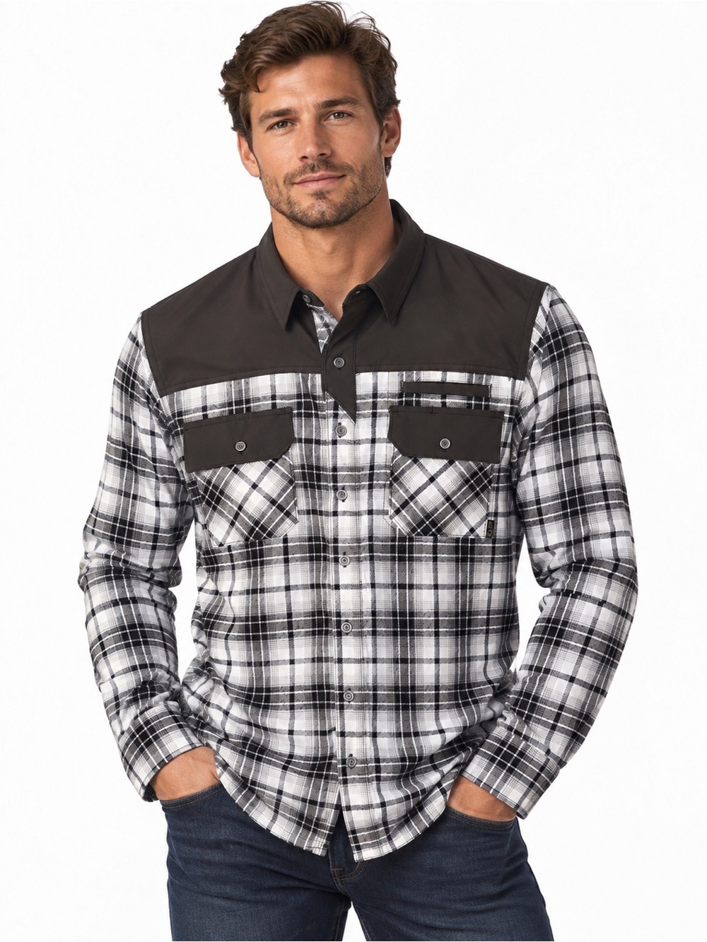 5.11 Sidewinder Tactical Black & White Plaid Shirt Jacket with Dark Yoke small